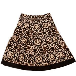 Harold’s Skirt Brown Cream Floral Geometric A-Line Size 4 Cotton Boho Retro